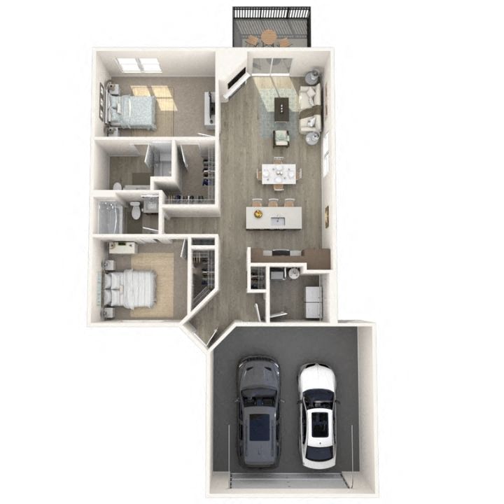 Floor plan for 2 beds, 2 baths, 1213 sqft